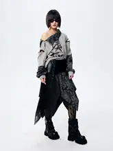 春の新作！個性的なプリントのカラーコンビネーション パーカー【ルーズフィット・短丈・女性用】（セットアップ対応）