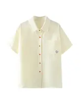 杏色の刺繍入り半袖シャツ【学院風・ゆったりデザイン・夏用】