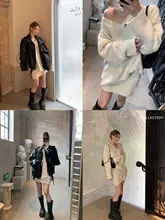 GV レディース Vネック毛糸セーター＆スカートセット【ふわふわ・フィット】