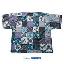 レトロ風ゆったりシルエットの前後切替デザイン男女兼用Tシャツ【カジュアル】（セットアップ対応）