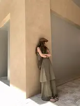 流浪アーティスト風デザインビスチェドレスとトラウザー（セットアップ対応）