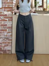 クラシックストライプデザインのウエストリボン入りワイドパンツ【レディース・ロング丈・トレンドスタイル】（セットアップ対応）
