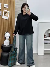 レディース 秋用 ワイドレッグ フレアデニムパンツ【ハイウエスト・ルーズフィット・カジュアル】