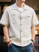 アメリカンビンテージ風 リネンストライプ半袖シャツ【男性用・薄手・夏用】