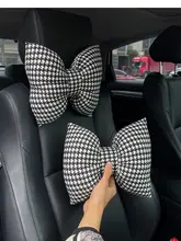 千鳥格デザインの車用ヘッドレスト＆ネックピロー【女性向け・内装用・クッション】
