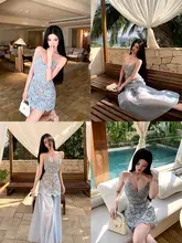 レース切替の長袖ワンピース【春夏用・取り外し可能なチュールスカート・独特なデザイン】