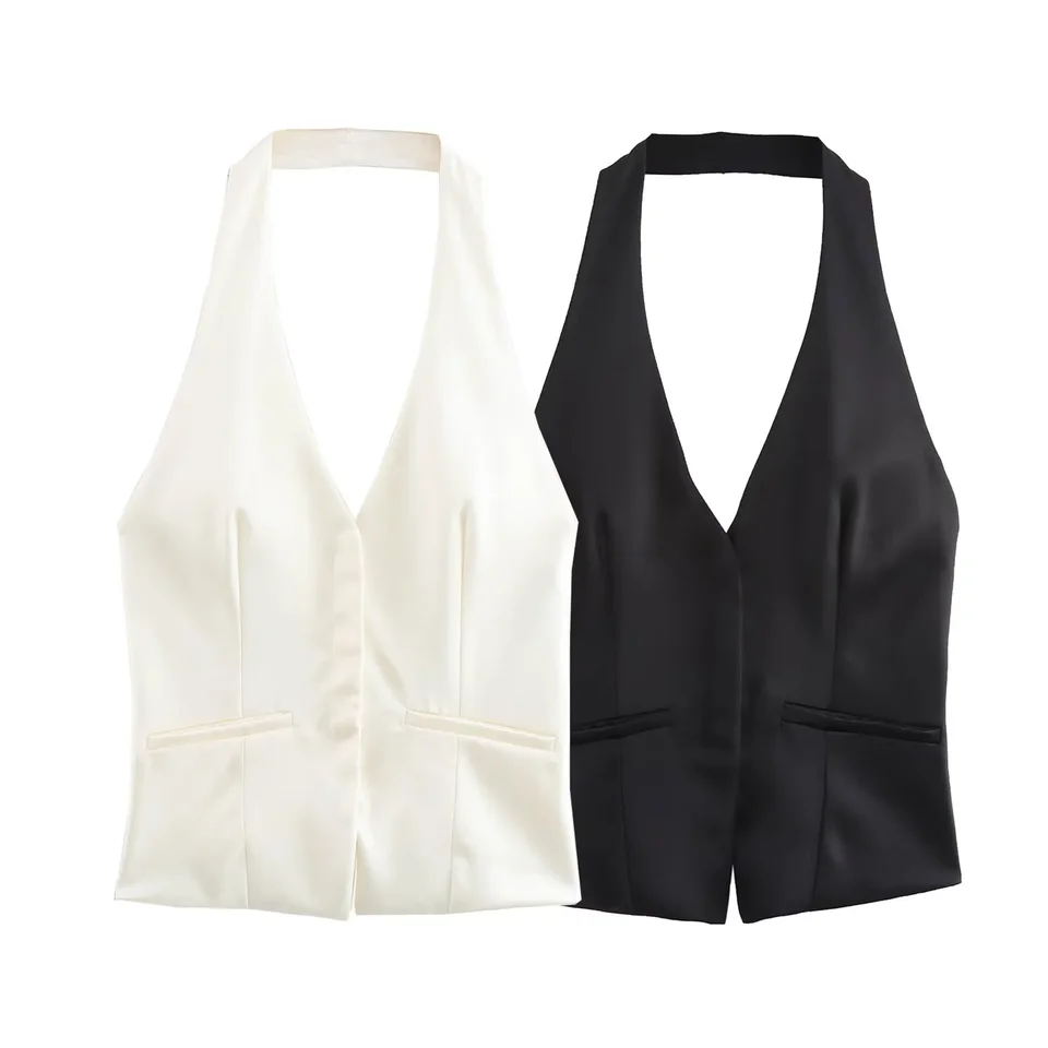 秋用 ノースリーブバックオープントップス【フランス風・ハイネックデザイン】（セットアップ対応）