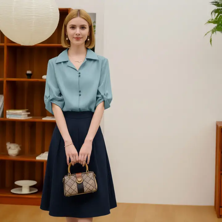デザイン性あり！ゆったりシルエットのシャツとスカートの組み合わせ（セットアップ対応）
