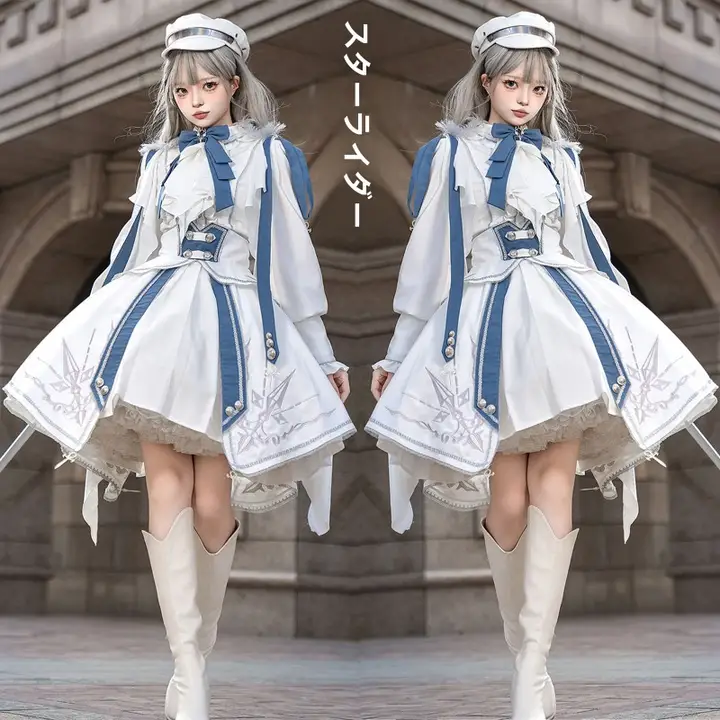 星辉騎士風ゴシックスタイルの軍装コスチューム【ロリータ風・ヴィンテージデザイン】（セットアップ対応）