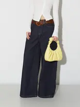 デニムパンツ レディース ダークカラー ストレート ワイド ルーズ フルレングス 春秋「April20th」