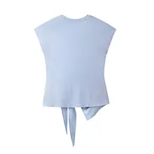 トップス レディース Tシャツ フェイクレイヤード パッチワーク 韓流 ウエストシェイプ 紐結び 着痩せ ショート丈 着回し おしゃれ「XinmonLee」