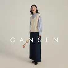 Gansen 高腰デニムワイドパンツ【ヴィンテージ風・深色・シルエット】