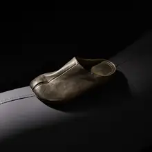 洗い加工した馬革の新作レトロデザインバックカットミュールシューズ【女性用・楽に履ける・オープントゥ】