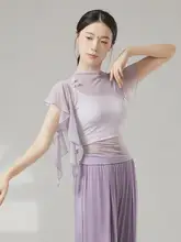 半高ネックリボン付き夏用短袖ダンスウェア【モダンダンス・中国舞・練習用・女性用・メッシュ素材】