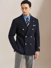 秋冬用 ヴィンテージ風 ダブルブレスト ブレザー【金ボタン・ウール・アイビー風】