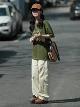 春夏用 薄手ストレートカジュアルパンツ【デザイン感あるプリーツ＆コットン素材】（セットアップ対応）