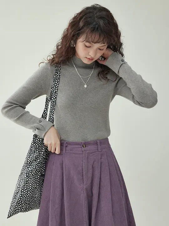 北島AMUU オリジナル ヴィンテージ風 ハイネックニットトップス【ウール混・秋冬用・レディース】