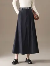 デニムブルーのフレアスカート【Aライン・ハイウエスト・中丈・春秋用】