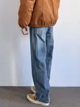 ヴィンテージウォッシュデザインのルーズフィットストレートデニムパンツ【ブルー・カジュアル】（セットアップ対応）