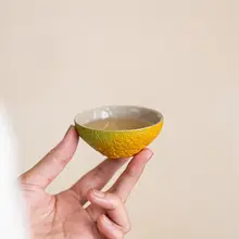 大吉大利 柑橘デザイン 陶製ティーカップ【家庭用・功夫茶具】