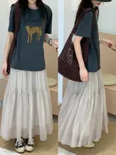 微皺加工のパール調サテン半身スカート【高腰Aライン・フリル切替・春夏用】