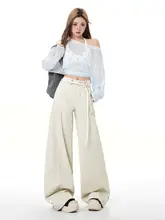 カジュアルなデザインのブROWNデニムワイドレッグパンツ【レトロスタイル・フィット】（セットアップ対応）
