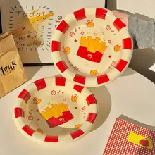 可愛いフライドポテト用深皿【釉下彩陶器・家用・高級感】