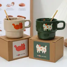 可愛い犬デザインの陶器製マグカップ【インス風・コーヒー用・朝食用】