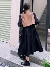 美しいエレガンス！春秋用 ブラックワンピースとベストのコーディネート【ハイセンス・長裙】（セットアップ対応）