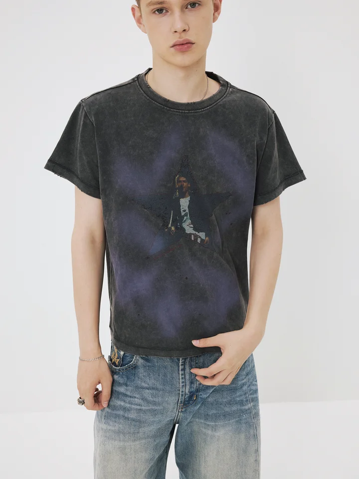 ウォッシュ加工コットンTシャツ【ビンテージ風・クルーネック・半袖】