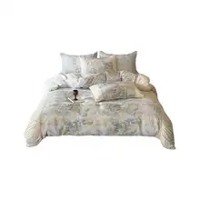 ロマンティックな水墨植物柄の花卉デザインベッドカバー【コットン二重・柔らかく通気性抜群】（セットアップ対応）