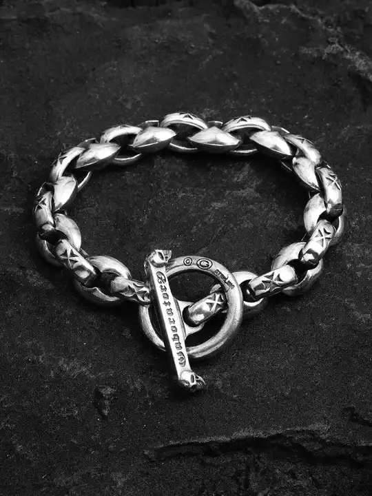 S925純銀製のシンプルなマルタ十字架ブレスレット【メンズ・バイカースタイル】