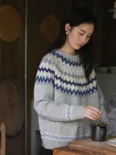 蓬松感のあるフィッシャーマンセーター【花柄・ウール・レトロスタイル】（セットアップ対応）