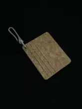コルク調ビンテージデザインのカードポーチ付きキーホルダー【ウエストチャーム】