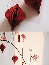 華やかな折り紙の赤い小さなお Lantern【新年装飾・リビング玄関用・壁面飾り】