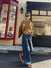 春用レース切替デザインのワイドストレートデニムパンツ【リメイク風・ゆったりフィット】