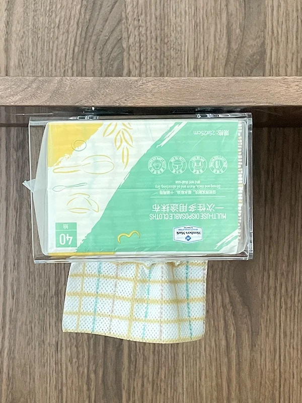 穴あけ不要の壁掛けティッシュ収納ボックス【キッチン用・便利なデザイン】