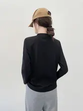 ハイネックコットン長袖Tシャツ【秋冬用・ゆったりシルエット・小立ち襟】