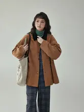 AMUU レディースヴィンテージ風コーデュロイロングコート【春用・カジュアル・小柄・スリム】