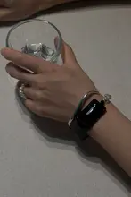 Lightnight クリエイティブ ブラックオニキス 大粒 天然石 シルバーブレスレット
