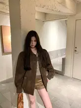 レディース 冬用ビンテージ風ブラウンレザーコート【中綿入り・暖かい・美しいデザイン】