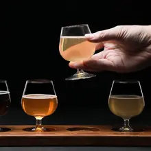 小容量のクラフトビール試飲グラス【ガラス製・ウィスキー用・カード型デザイン・トレイ付き】（セットアップ対応）