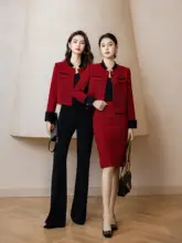 女子向け高級感 石榴紅編み込みジャケット【シンプルデザイン・セットアップ】