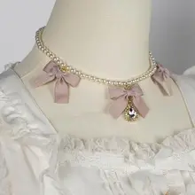 リボンデザインの水滴ペンダント【ABSパール使用・ロリィタスタイル・ラリエット】