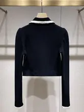 独特なデザインの美しいカーディガン【コントラストカラー・ラメ編み・翻领スタイル】（セットアップ対応）