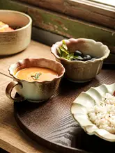 個人用の洗練された和式朝食用碗とプレート、スプーン付き（セットアップ対応）