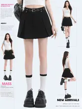 ミニスカート レディース プリーツ Aライン ハイウエスト スクール風 ベルト付き インナーショーツ付き 夏 ブラック 「MASS」