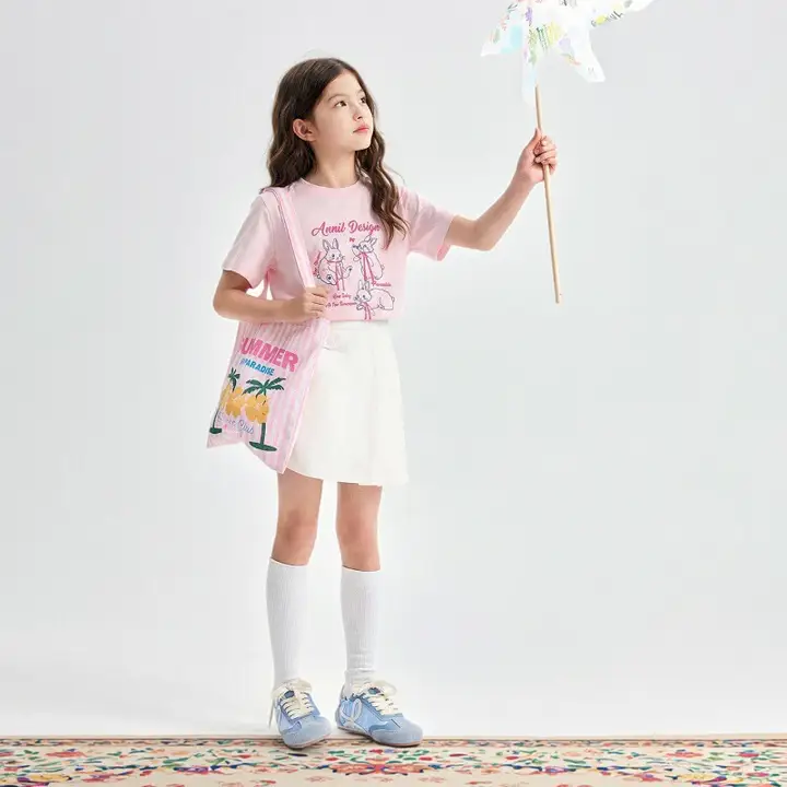 Tシャツ キッズ ガールズ コットン100% クルーネック 半袖 プリント 通気性 スポーツ カジュアル 夏