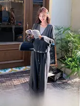 女性用カジュアルスタイルのトップスとワイドパンツのセットアップ対応【感・半袖】