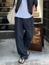リネン製 メンズ夏用ワイドシルエットスラックス【ゆったりしたストレート・高級感】
